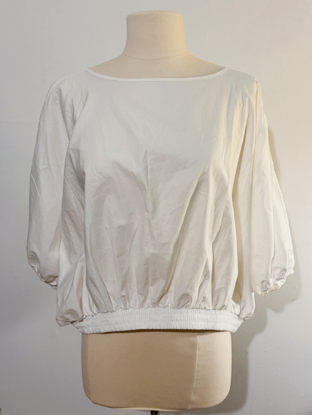 White Crop Balloon Sleeve Cotton Blouse Worthington